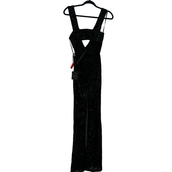 Mac Duggal Leena Sequined V-Neck Cut-Out Jumpsuit Black Size 6 NWT